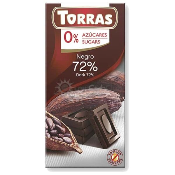 Suikervrije Chocoladetablet Puur 72 Procent Torras