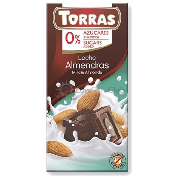 Suikervrije Chocoladetablet Melk Amandel Torras